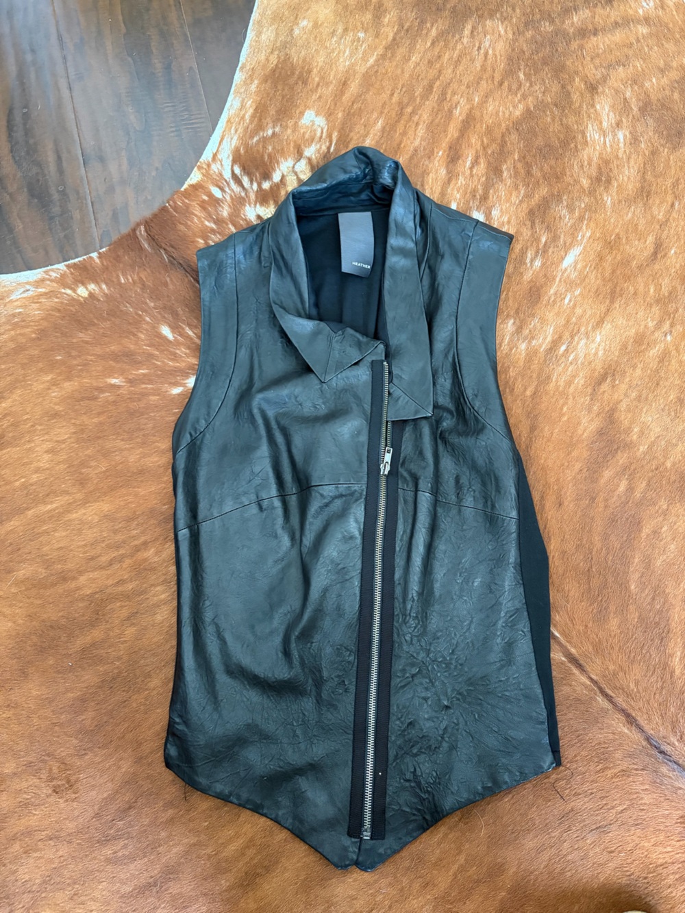 Black Women's Leather Zip-Front Vest